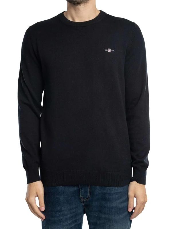 GANT Mens Cotton Crew Neck Sweater - Black 005 - XXL
