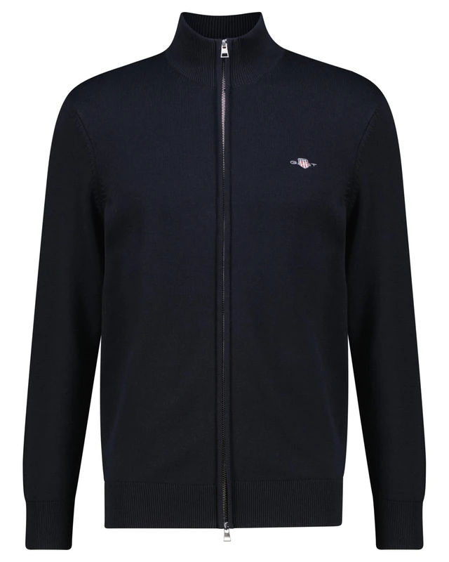GANT Men's Casual Cotton Zip Cardigan, Black, L
