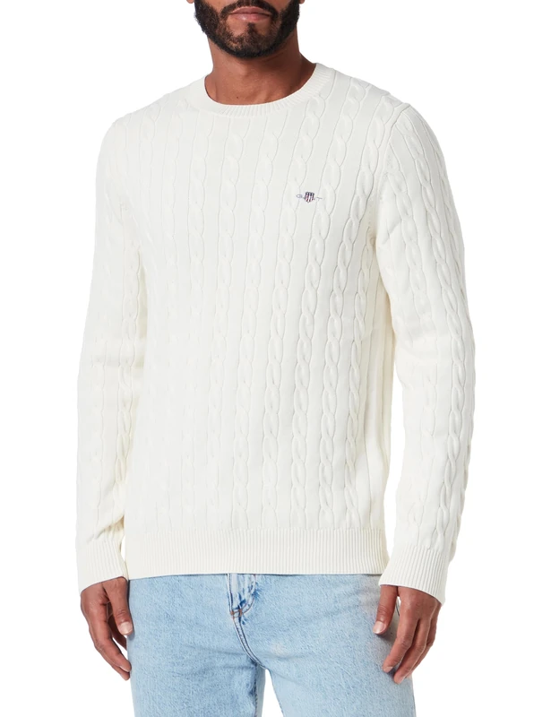 GANT Men's Cotton Cable C-Neck Sweater, Cream, XXXXXL