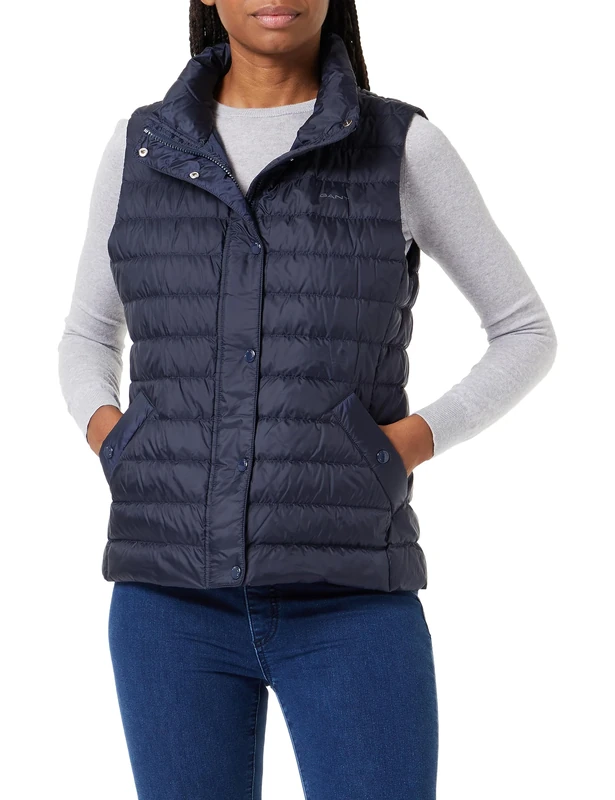 GANT Women's Light Down Gilet Vest, Evening Blue, Standard, Evening Blue, XS