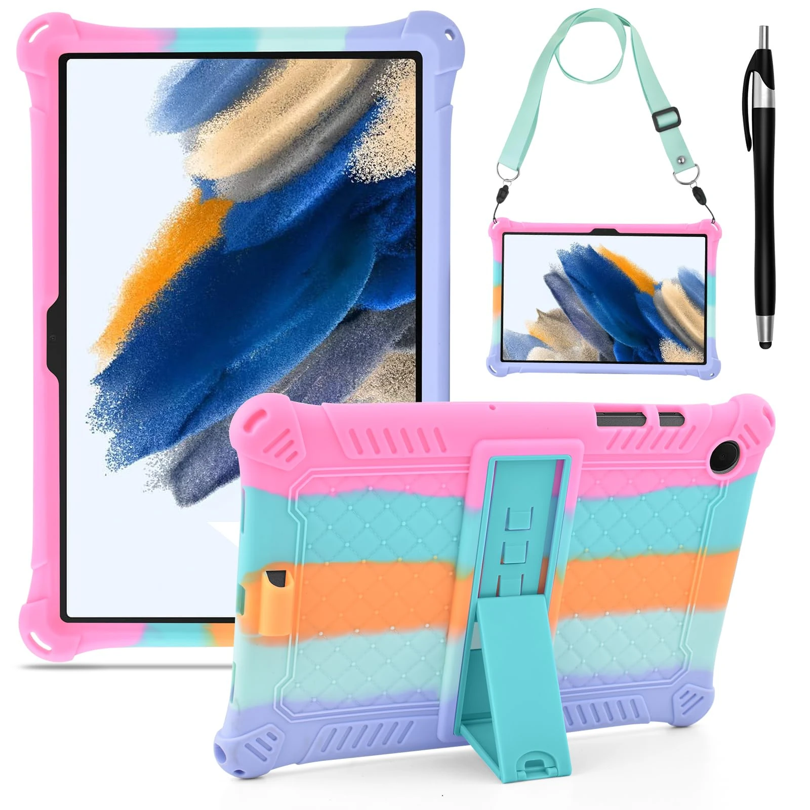 KATUMO Silicone Case Compatible with Samsung Galaxy Tab A8 10.5 inch 2021 2022 Tablet (SM-X205N/X200N/X207) Soft Rubber Cover with Stylus Pen Shoulder Strap Galaxy Tab A8 Case for Kids