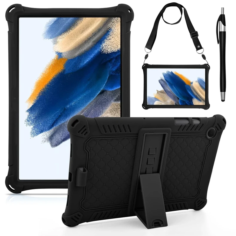 KATUMO Silicone Case Compatible with Samsung Galaxy Tab A8 10.5 inch 2021 2022 Tablet (SM-X205N/X200N/X207) Soft Rubber Cover with Stylus Pen Shoulder Strap for Galaxy Tab A8 Case