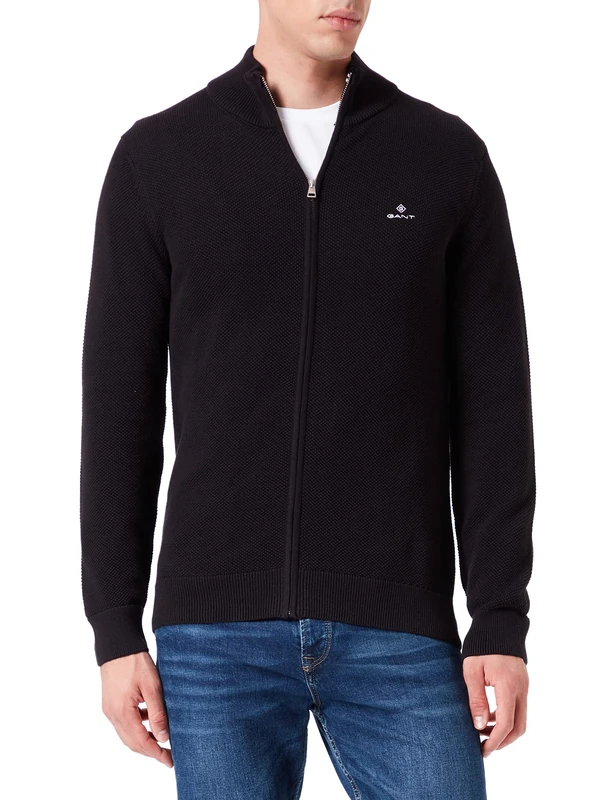 GANT Men's Casual Cotton Zip Cardigan - Black, Medium