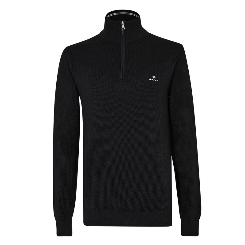 GANT Men's Cotton Pique Half-Zip Pullover, Black, Standard, Black, 4XL