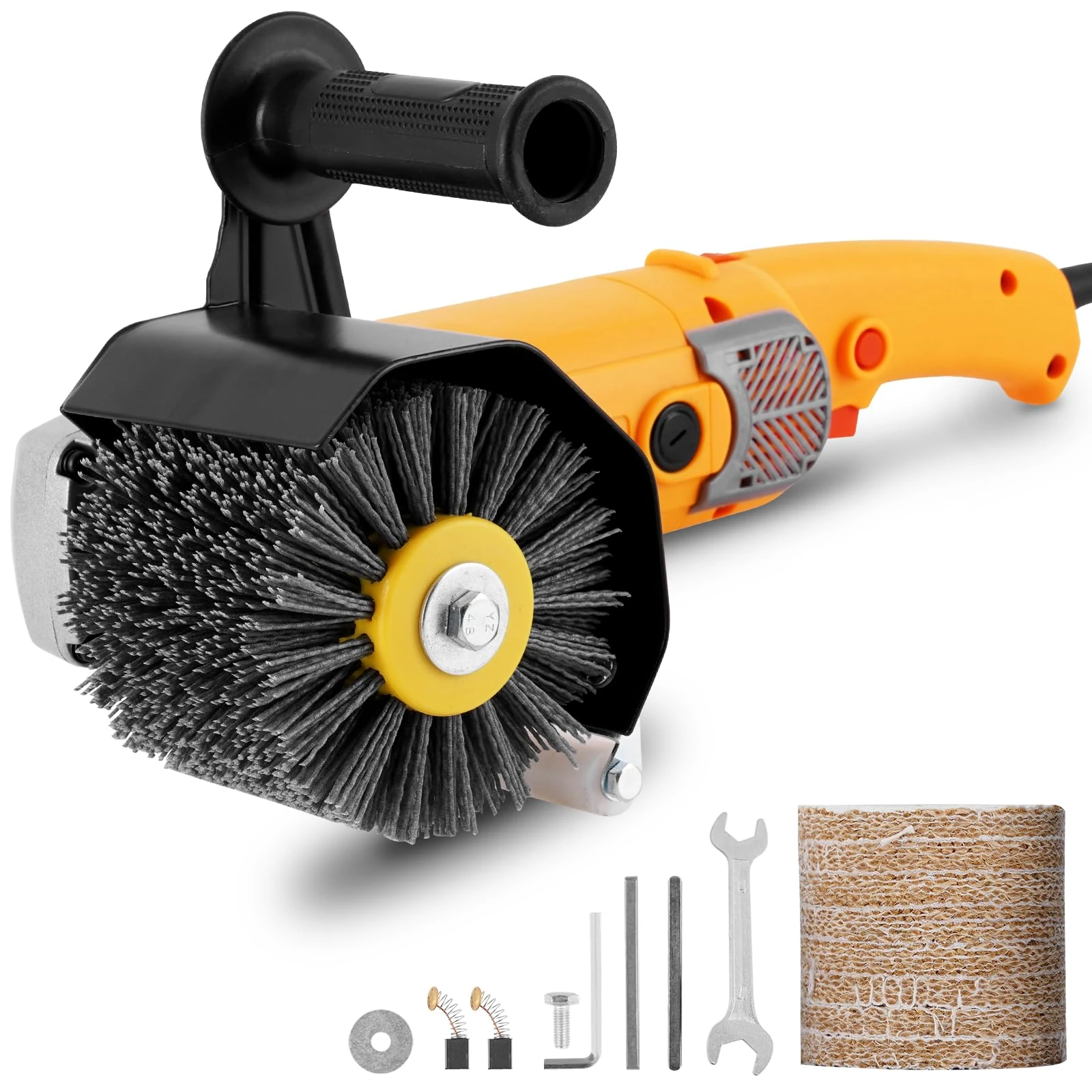 MXBAOHENG 3200W Electric Burnishing Polishing Machine 8 Adjustable Speed Drum Sander Machine for Wood and Stainless Steel Polishing with 1*Abrasive Wire Wheel & 1* Linen Wheel (Yellow)