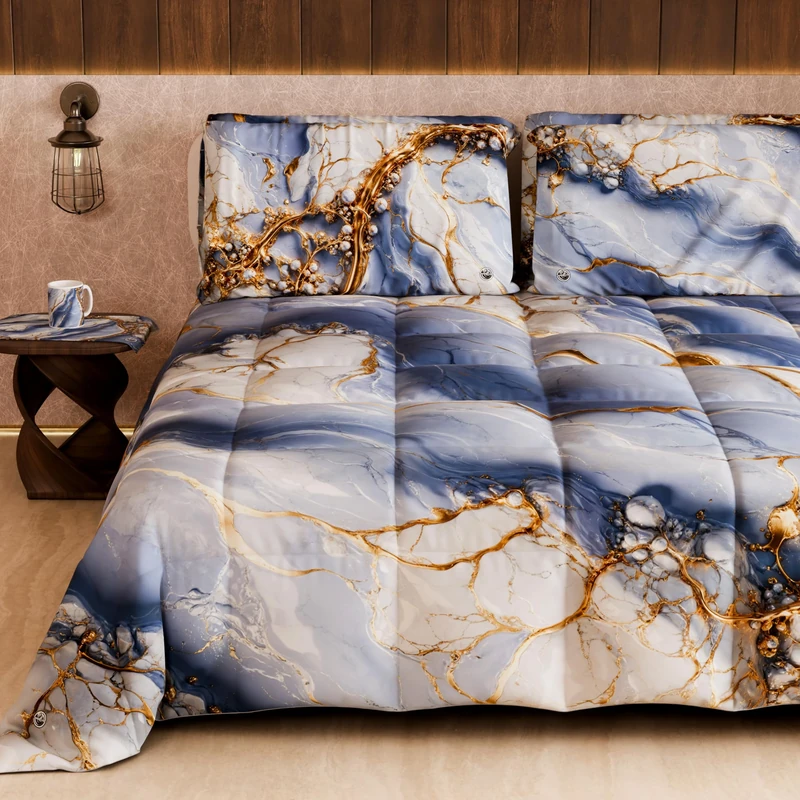 PETTI Artigiani Italiani - Quilt, Winter Duvet, Winter Quilt, Double Faced Solid Color and Digital Print Floral Powder, 100% Hypoallergenic Microfiber, Made in Italy