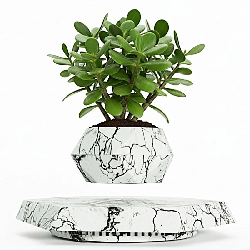 HCNT Marble Nursery Pot - Floating Planter for Succulents, Indoor Decor, 360° Sunlight Exposure (9.45 x 9.85 x 7.09 inches)