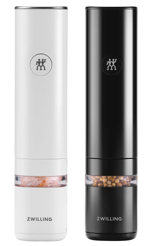 ZWILLING ENFINIGY Electric Salt & Pepper Mill with Ceramic Grinder & LED Lighting, USB Rechargeable, 2-Piece Set: Black & White