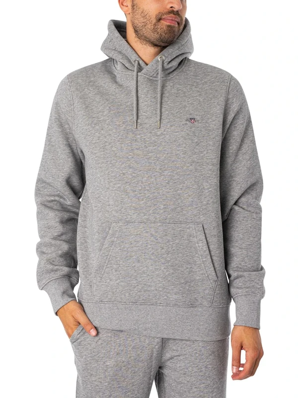 GANT Men's REG Shield Hoodie, Eggshell, 3XL Grey Melange