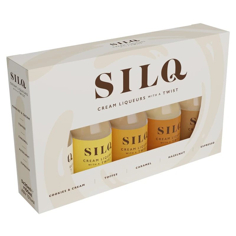 SILQ Cream Shots 5x20ml - Liqueurs with a Twist | Mixed Vodka Shots | Cookies & Cream, Toffee, Caramel, Espresso, Hazelnut | Perfect for Cristmas/Stocking Filler/Gifts, Parties and Celebrations