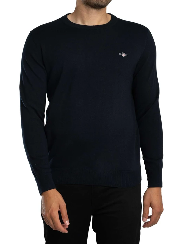 GANT Men's Classic Cotton C-Neck Pullover, Evening Blue, XXXXXL