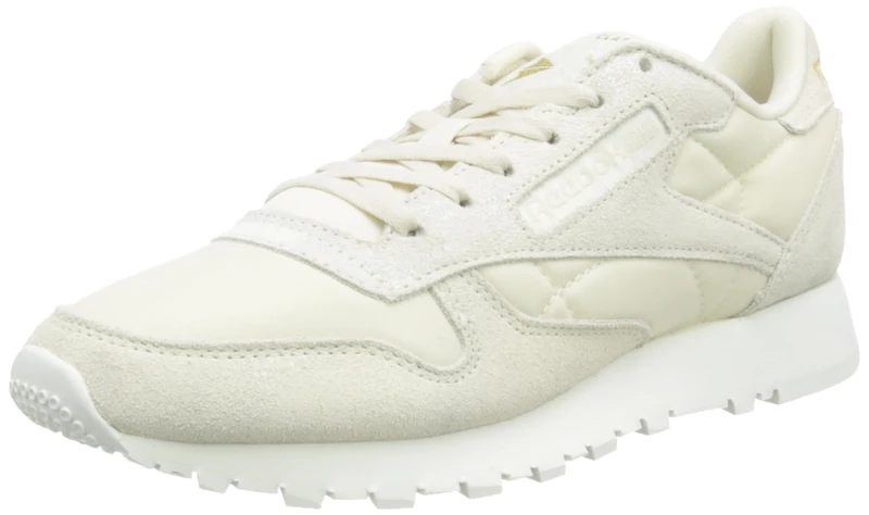 Reebok Women Classic Leather Sneaker, Alabaster/Gold Met./Chalk, 3