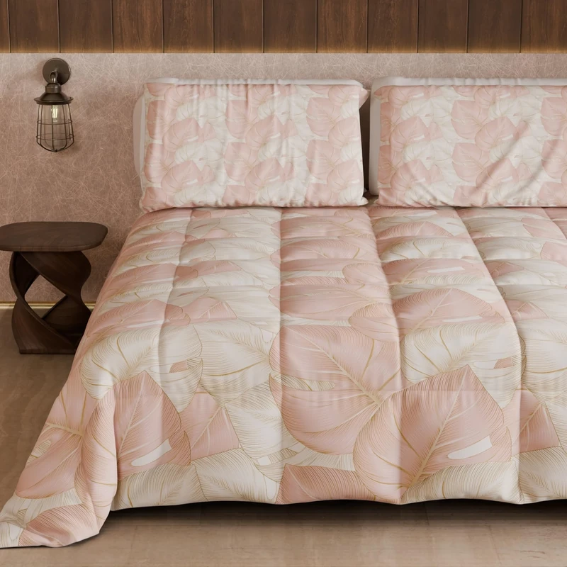 PETTI Artigiani Italiani -Winter Quilt, Winter Duvet, Square and Half Double Face Quilt Solid Color and Digital Print Tropical Powder, 100% Hypoallergenic Microfiber, Made in Italy