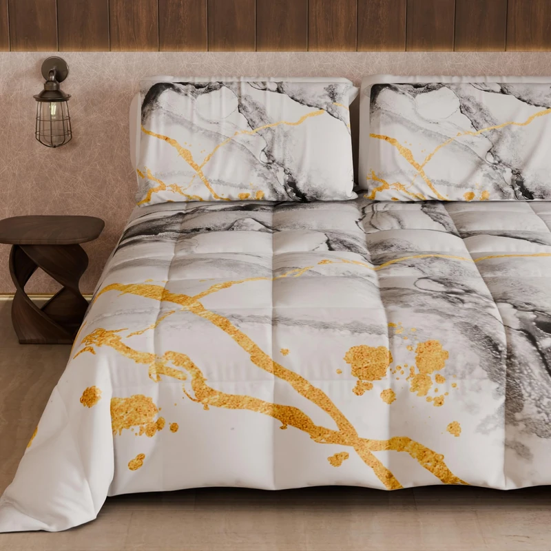 PETTI Artigiani Italiani - Single Winter Quilt, Single Duvet, Double Sided Quilt Solid Colour and Digital Print Marble Light Grey, Made in Italy