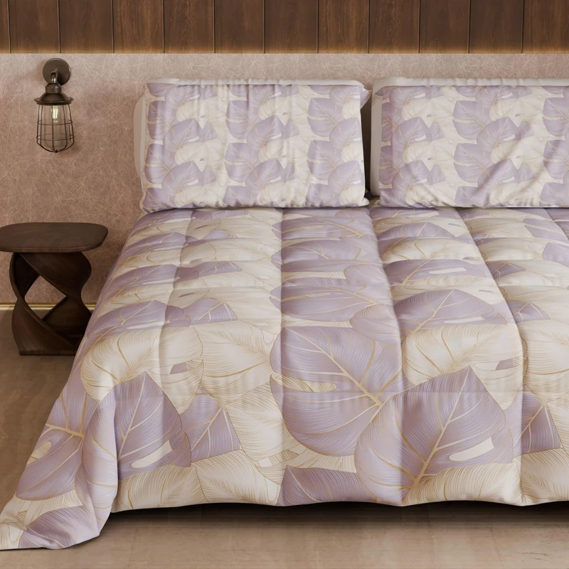 PETTI Artigiani Italiani - Winter Quilt for a Double Bed and a Half Quarter, Solid Colour and Digital Print Tropical Lilac, Made in Italy