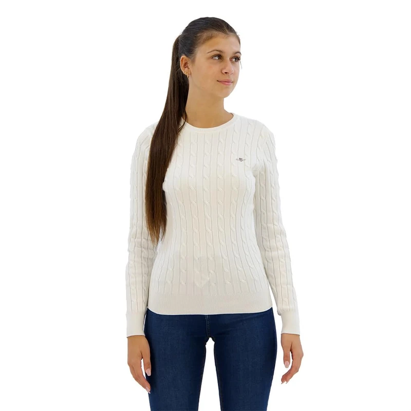 GANT Womens Cotton Cable C Neck Evening Jumper Eggshell M