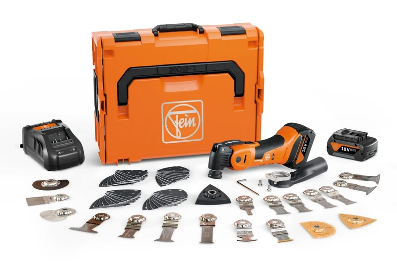 Fein Multimaster AMM 700 MAX TOP 4.0 Ah AS Battery (18 V, Battery 4.0 Ah, AMPShare, StarlockMax, Includes Accessory Set 60 Pieces for Wood, Plastic and Metal, Multifunction Tool, in L-Boxx)