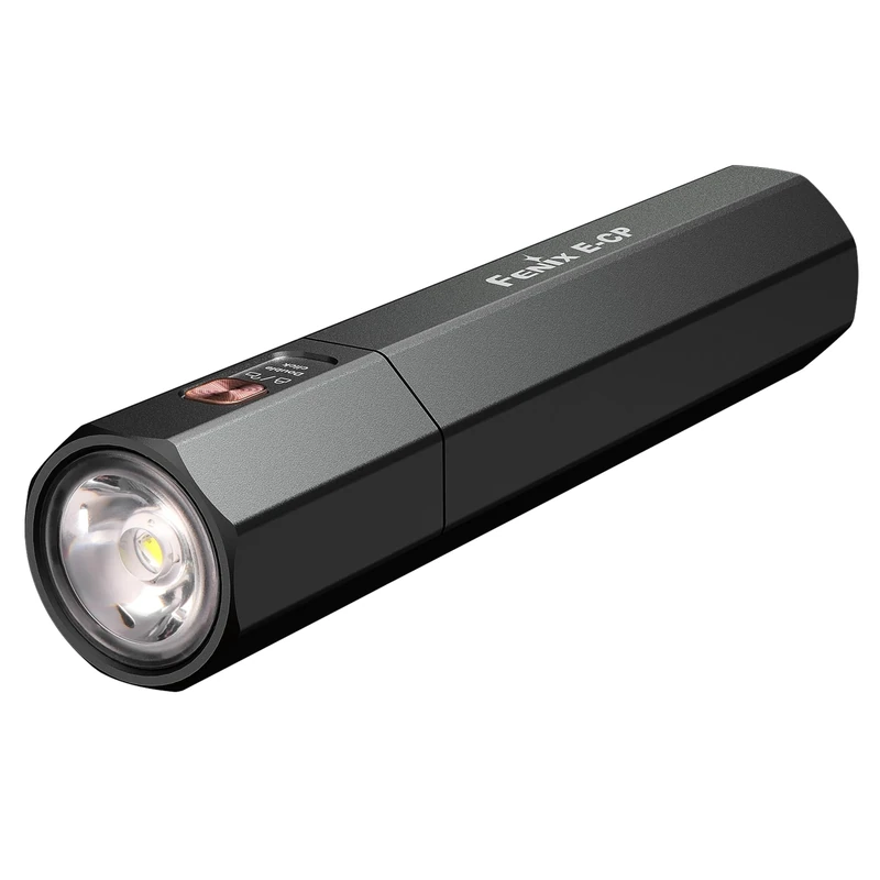 fenix E-CP Black, Rechargeable Multi-Use Power Bank Torch | 1600 Lumens | 222m | 504 Hrs Max | Single Side Button Switch | 5000 mAh | USB-A and USB-C Output | IP68
