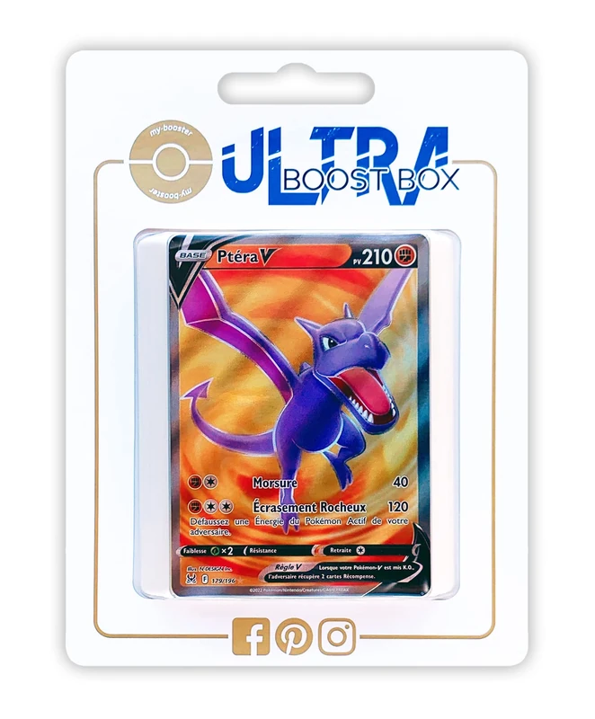 Ptéra V (Aerodactyl V) 179/196 Full Art - ULtraboost X Epée et Bouclier 11 Origine Perdue - Box of 10 Pokemon French cards