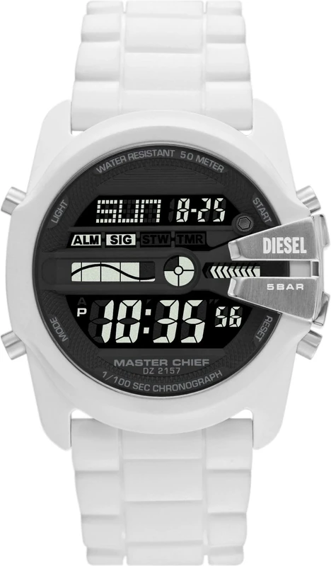 Diesel Watch for Men master chief, LCD Movement, 44 mm White Silicone Case with a Silicone Strap, DZ2157
