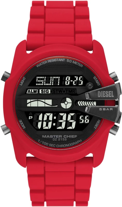 Diesel Watch for Men master chief, LCD Movement, 44 mm Red Silicone Case with a Silicone Strap, DZ2159 - Image 1