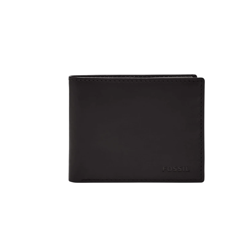 Fossil Mens Derrick Leather RFID Bifold Bifold Passport Case with Removable Card Holder - Black