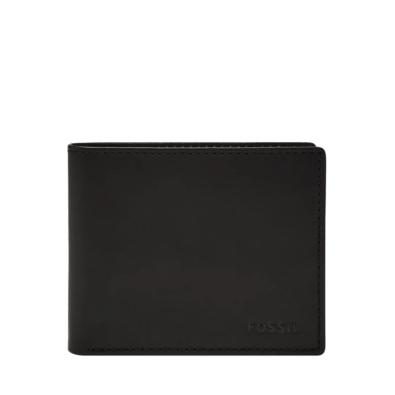 Fossil Derrick RFID Bifold with Folding ID, Black, Black