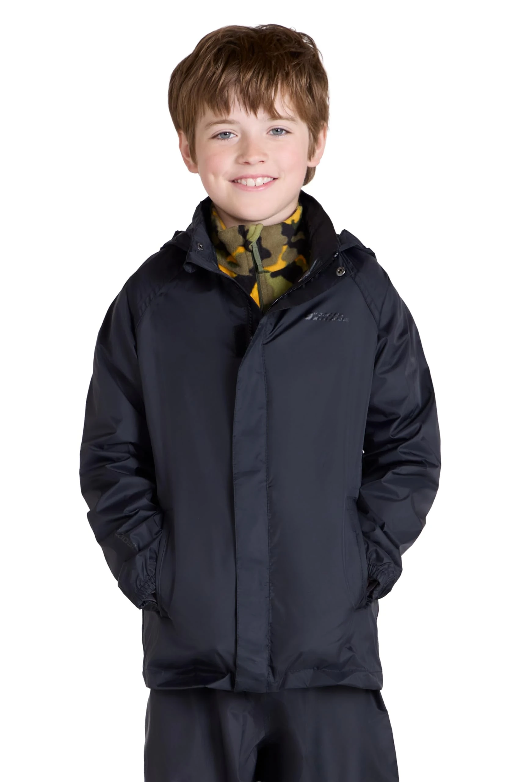 Mountain Warehouse Pakka Kids Waterproof Jacket - Wind Resistant, Lightweight,Breathable Rain Coat for Girls & Boys, Packaway Bag - For Rain, Autumn, Winter Black Teen Size 13 Years