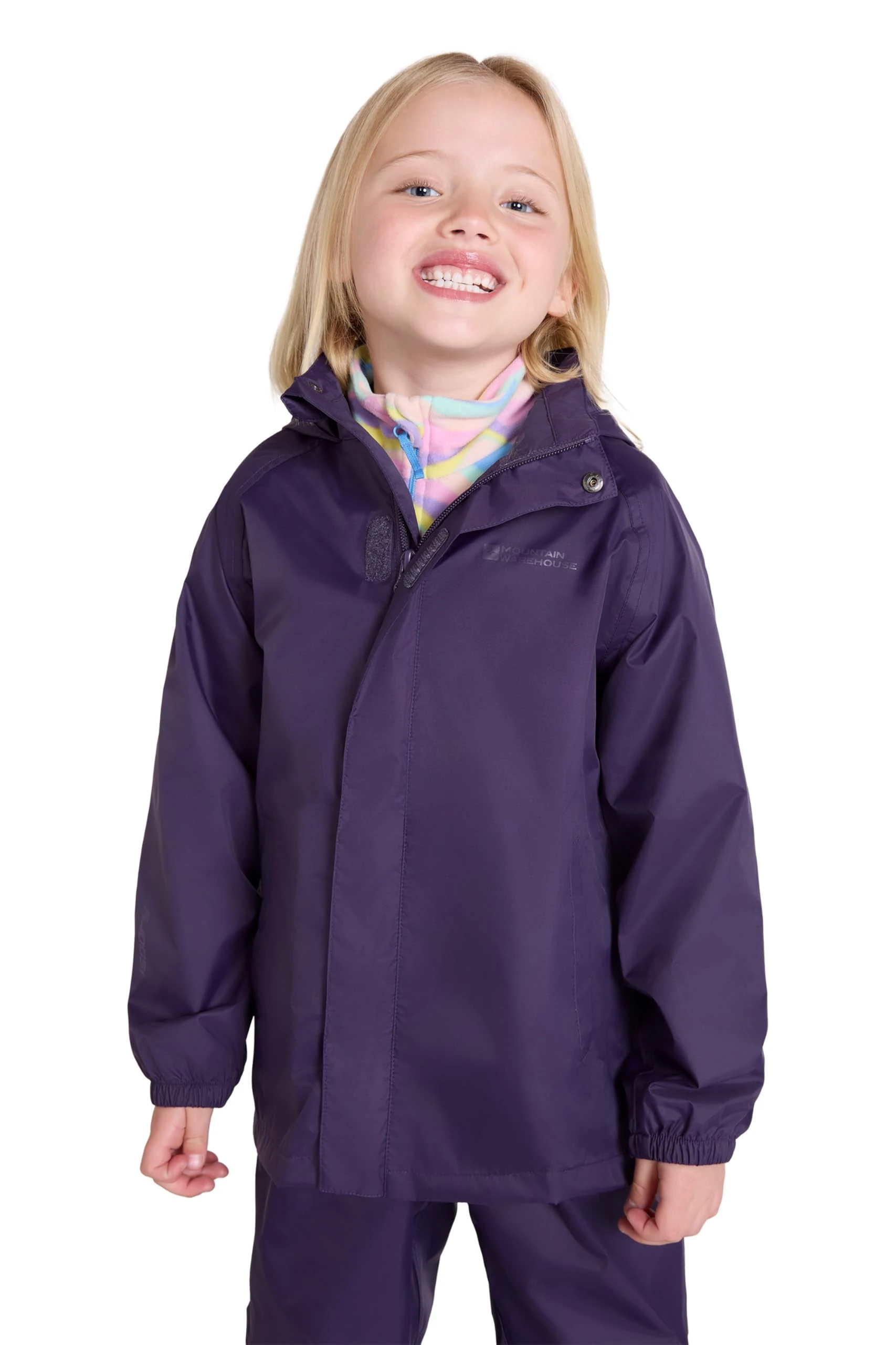 Mountain Warehouse Pakka Kids Waterproof Jacket - Wind Resistant, Lightweight,Breathable Rain Coat for Girls & Boys, Packaway Bag - For Rain, Autumn, Winter Dark Purple Teen Size 13 Years