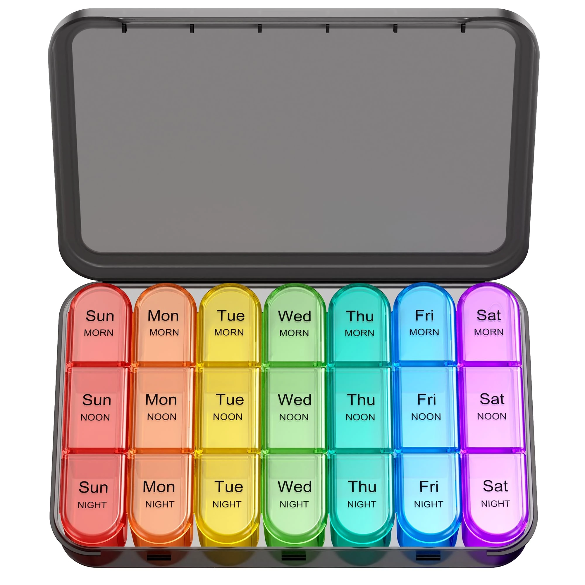 Zoolion Weekly Pill Box 7 Day 3 Times a Day (Morn/noon/Night), Daily Portable Travel Pill Box Organiser, Tablet Organiser with Large Compartments, Hold for Fish Oils, Vitamins, Supplements (Black)