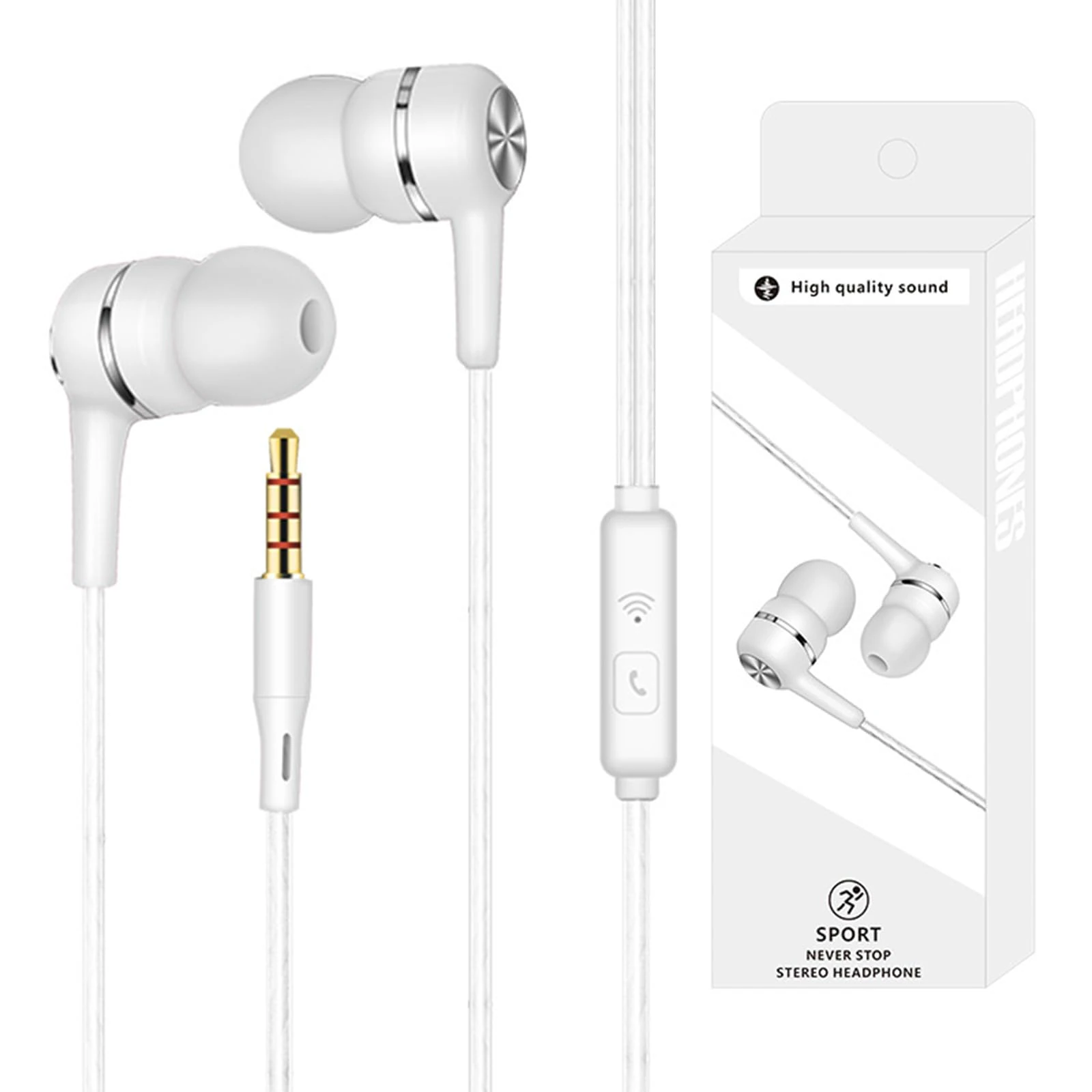 Earphones, Wired Headphones and Microphone 3.5mm In-Ear Magnetic Stereo Definition for PC and Android Mobile Phone for Galaxy, Huawei, Xiaomi etc (White)