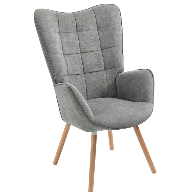 MEUBLE COSY Armchair for Living Accent Chair with High Wing Back and Padded Armrests, Wooden Legs, Single Sofa for Reading Lounge Bedroom Make up Room Home Office, Metal, Grey, 66x71x106 cm