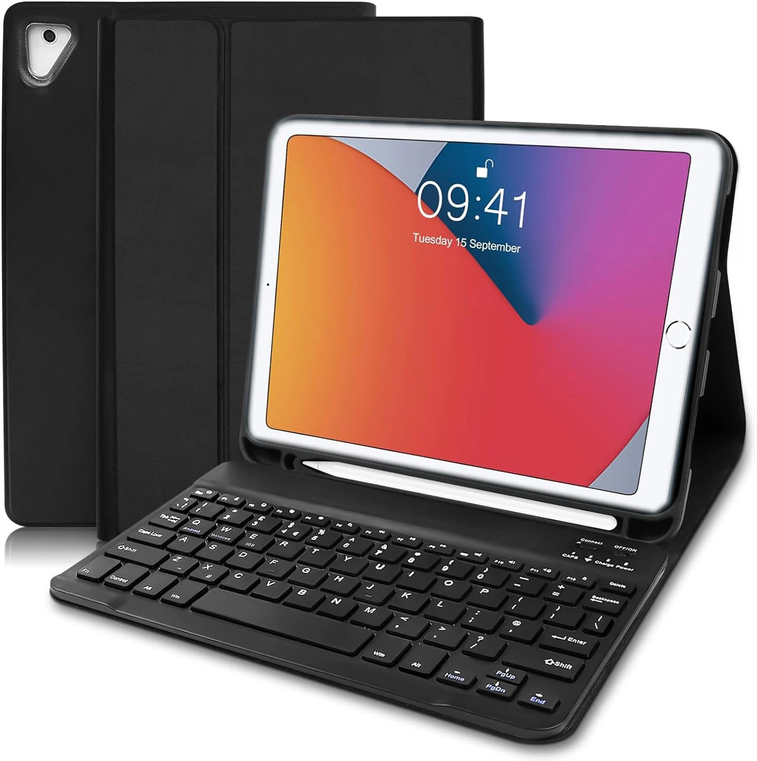 Lielax for iPad 9.7 Keyboard Case 6th Generation 2018 /5th Gen 2017 /iPad Pro 9.7 2016 - Detachable Wireless Keyboard Case with Pencil Holder, Keyboard with Case for iPad Air 2/1, iPad Pro 9.7, Black