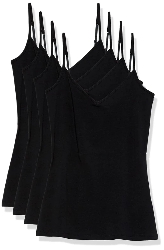 Amazon Essentials Women's Knitted V-Neck Layering Cami (Available in Plus Size), Pack of 4, Black, M