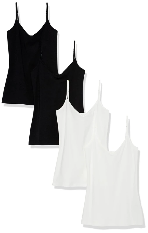 Amazon Essentials Women's Knitted V-Neck Layering Cami (Available in Plus Size), Pack of 4, Black/White, M