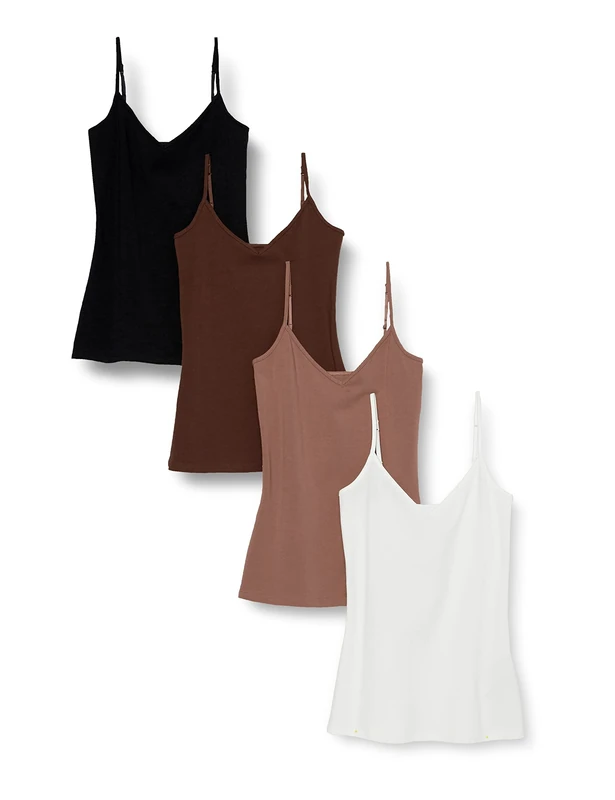 Amazon Essentials Women's Knitted V-Neck Layering Cami (Available in Plus Size), Pack of 4, Brown/Multi Colour, M