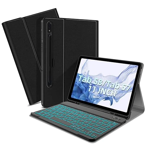 XIWMIX Backlit Keyboard Case for Samsung Galaxy Tab S8/S7 11-Inch, Tablet Cover with Magnetic Detachable Wireless Keyboard for Samsung Galaxy Tab S8 2022(SM-X700/X706)/S7 2020(SM-T870/T875/T876),Black