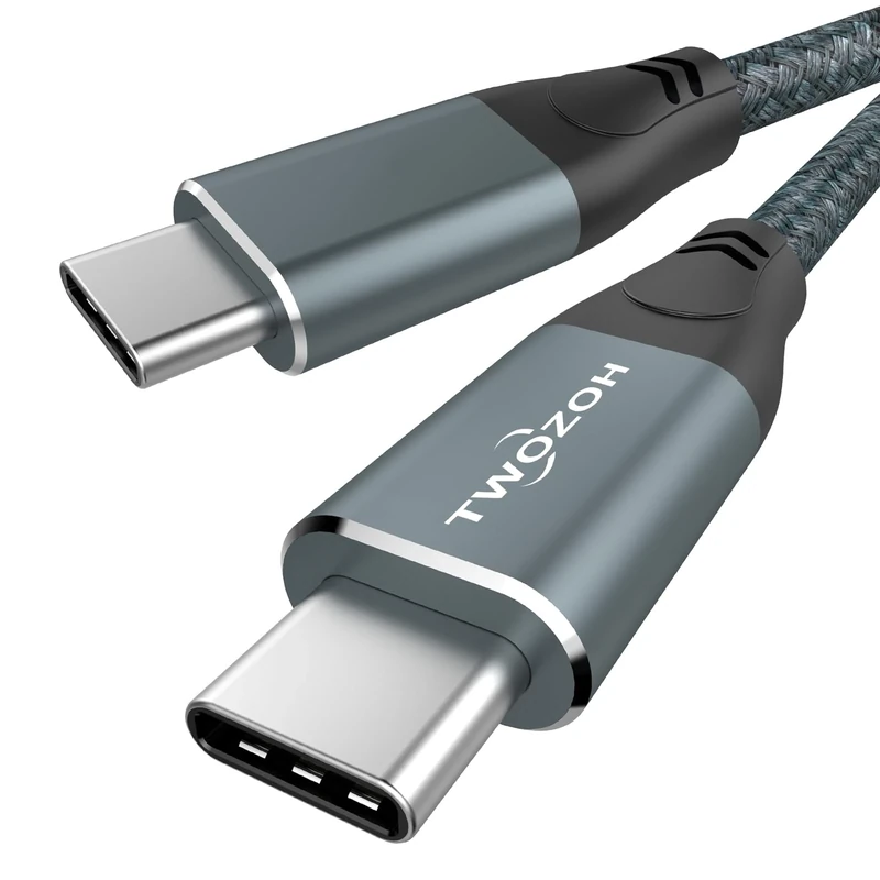 Twozoh USB C to USB C 3.2 Gen 2 Cable 20Gbps Data Transfer 100W PD Fast Charging 4K Video Output Monitor Lead (0.5M, Grey)