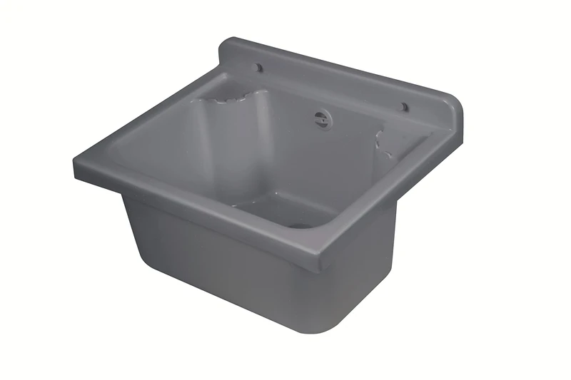 Negrari Wall-Mounted Sink in PP Resin, Acid Resistant for Common Use, Complete Kit Included, W42 x D34 x H21, Concrete Grey