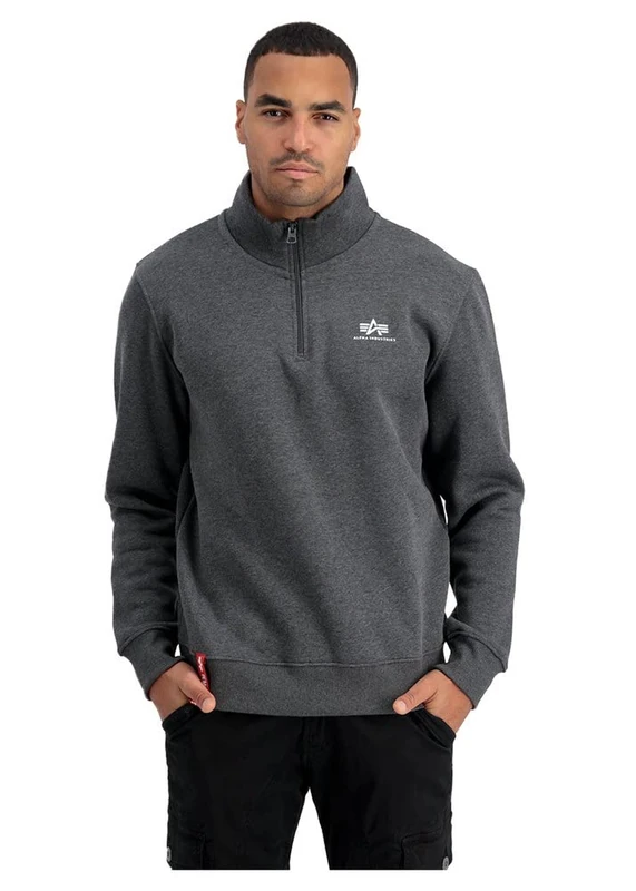 ALPHA INDUSTRIES Half Zip Sweater Sl Sweatshirt, Charcoal Heather/White, XXL