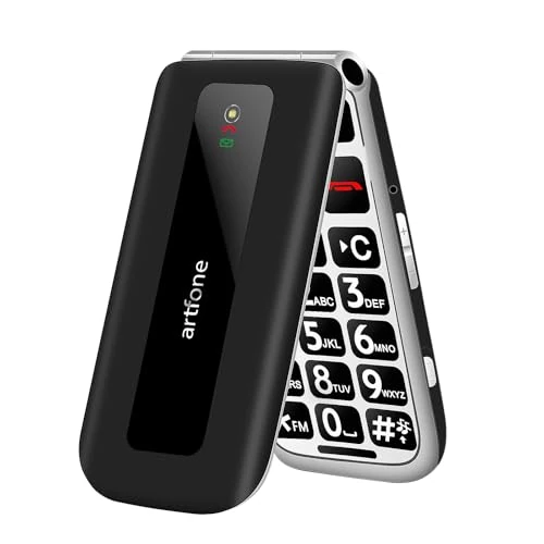 artfone F20 2G Dual SIM Unlocked Basic Mobile Phone for Seniors丨 SOS Button丨Speed Dial丨Big Button Senior Flip Phone丨USB-C丨Charging Dock丨FM Radio丨Torch丨Speed Dial丨1300mAh Battery - Black