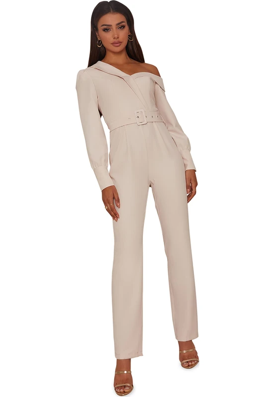 Chi Chi London Women's Cream Off Shoulder Tailored Jumpsuit, 16