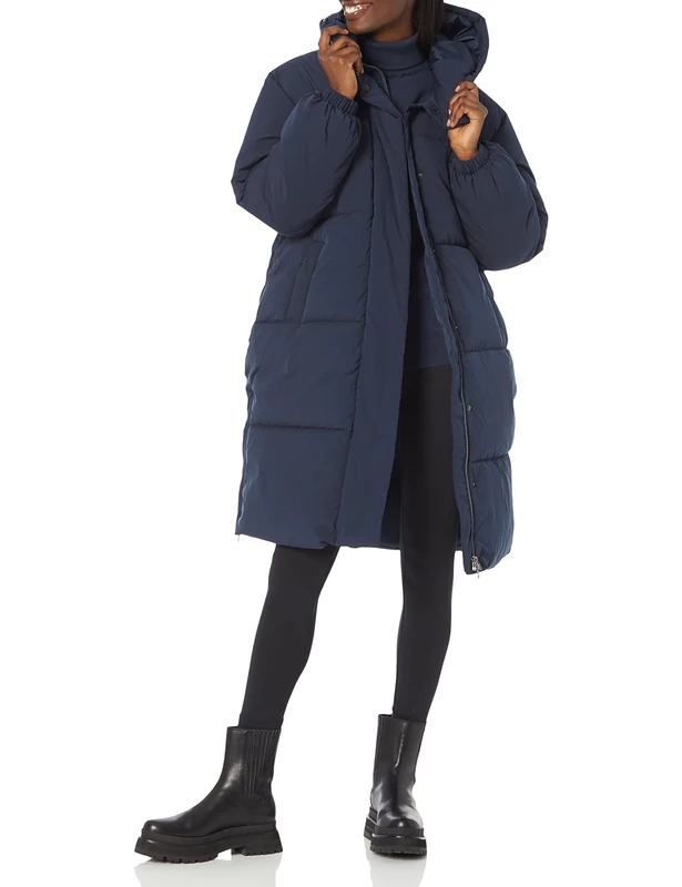 Amazon Essentials Women's Oversized Long Puffer Jacket (Available in Plus Size), Navy, Medium