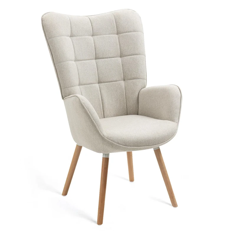 MEUBLE COSY Armchair for Living Room Accent Chair with High Wing Back and Padded Armrests, Wooden Legs, Single Sofa for Reading Lounge Bedroom Make up Room Home Office, Beige
