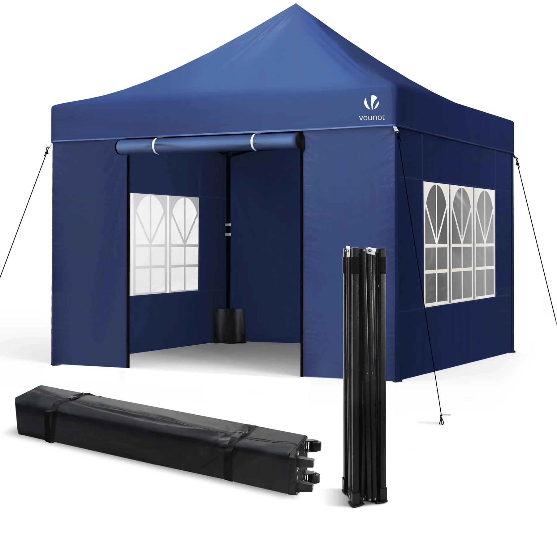 VOUNOT 3x3m Heavy Duty Gazebo with 4 Sides, Pop up Gazebo Fully Waterproof Party Tent with Roller Bag and Leg Weights, Blue