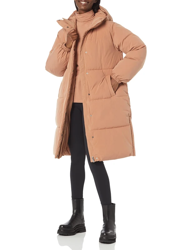 Amazon Essentials Women's Oversized Long Puffer Jacket (Available in Plus Size), Light Brown, Small