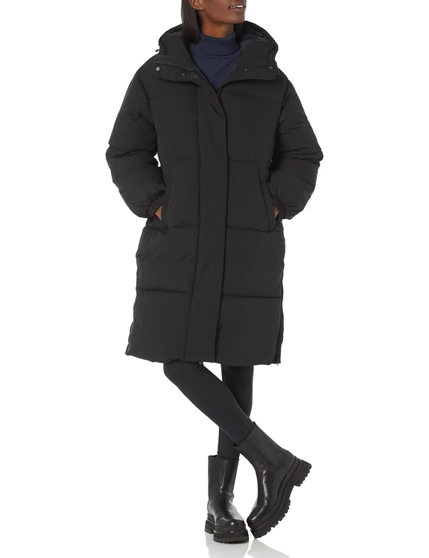 Amazon Essentials Women's Oversized Long Puffer Jacket (Available in Plus Size), Black, X-Large
