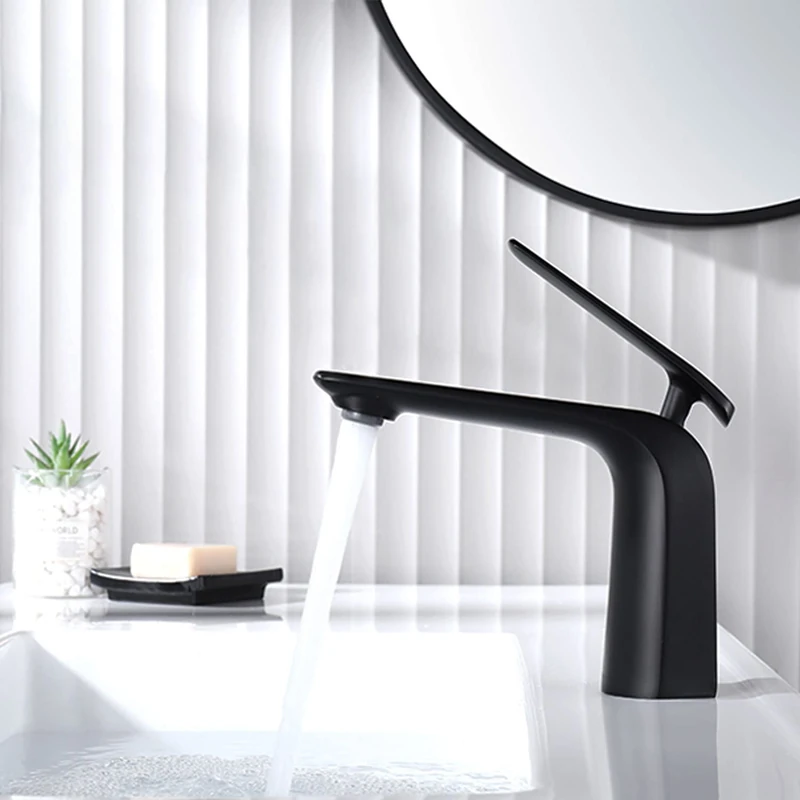 TOCALOCA Black Bathroom Sink Faucet, Matte Black, Single Handle, 1 Hole, Brass, Modern Design, Easy to Install & Operate