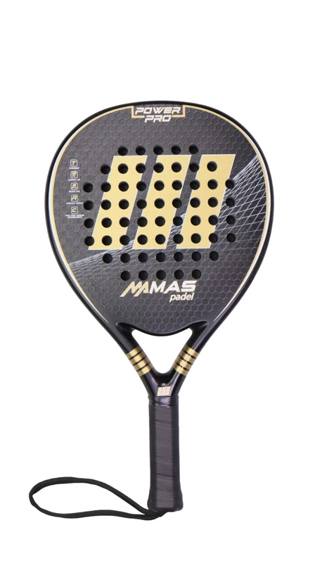 MAS Padel POWER PRO Padel Racket, Gold/Black, Unisex, Adult, 100% Carbon Coating, Rough Surface, High Performance