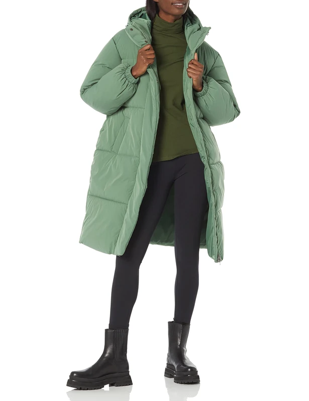 Amazon Essentials Women's Oversized Long Puffer Jacket (Available in Plus Size), Sage Green, Small